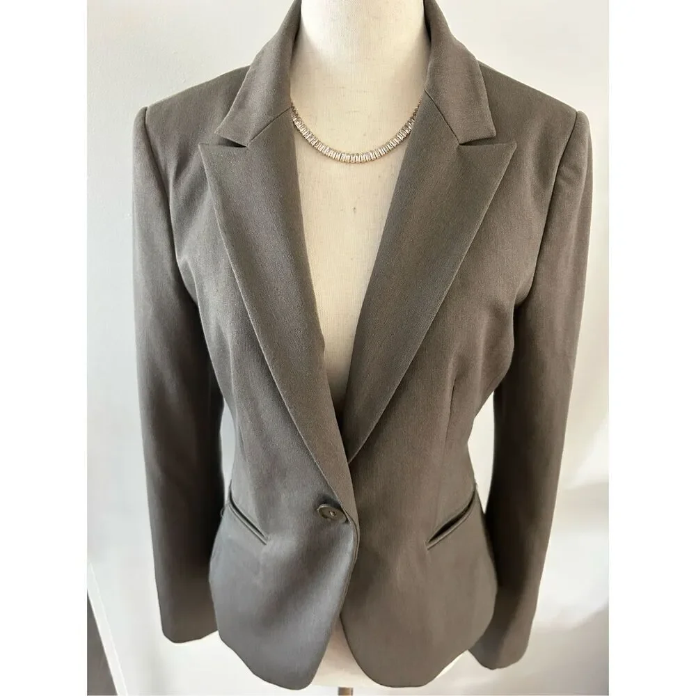 Express blazer classy stylish form fitting size 6 color is grayish olive green